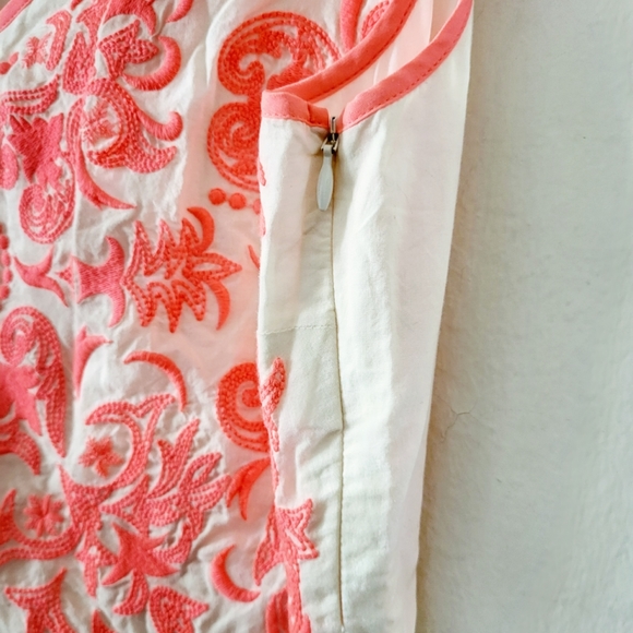 Boden Embroidered Sleeveless Dress Neon Pink and Cream/White US 10R - Picture 7 of 13